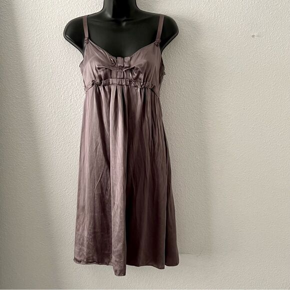 VTG Y2K Max Studio 100% Silk Gray Adjustable Camisole Cami Strap Slip Dress M - Picture 1 of 12